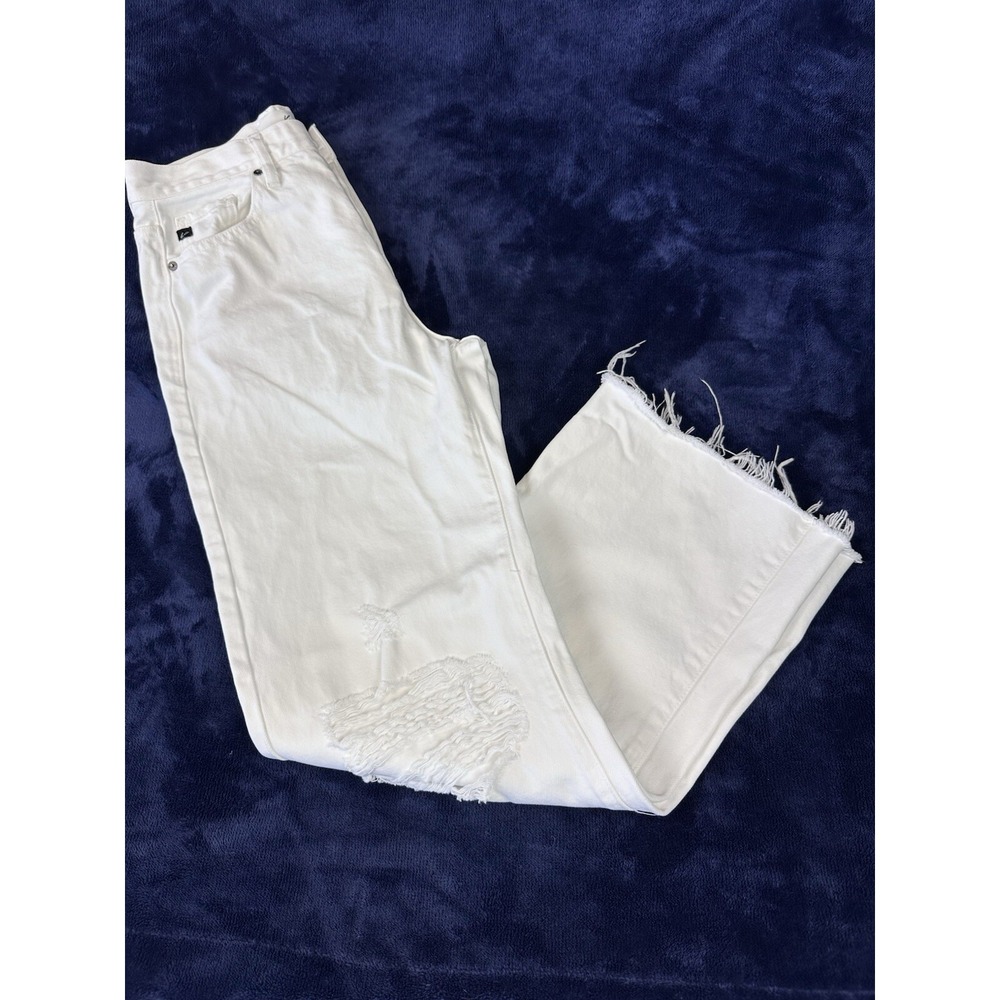 KANCAN Womens Size 5/26 White Jeans Estilo Raw Hem‎ Button Fly Wide Leg Distress